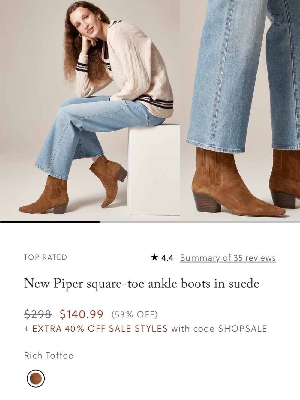 J. Crew Rich Toffee Suede Square-Toe Ankle Boots